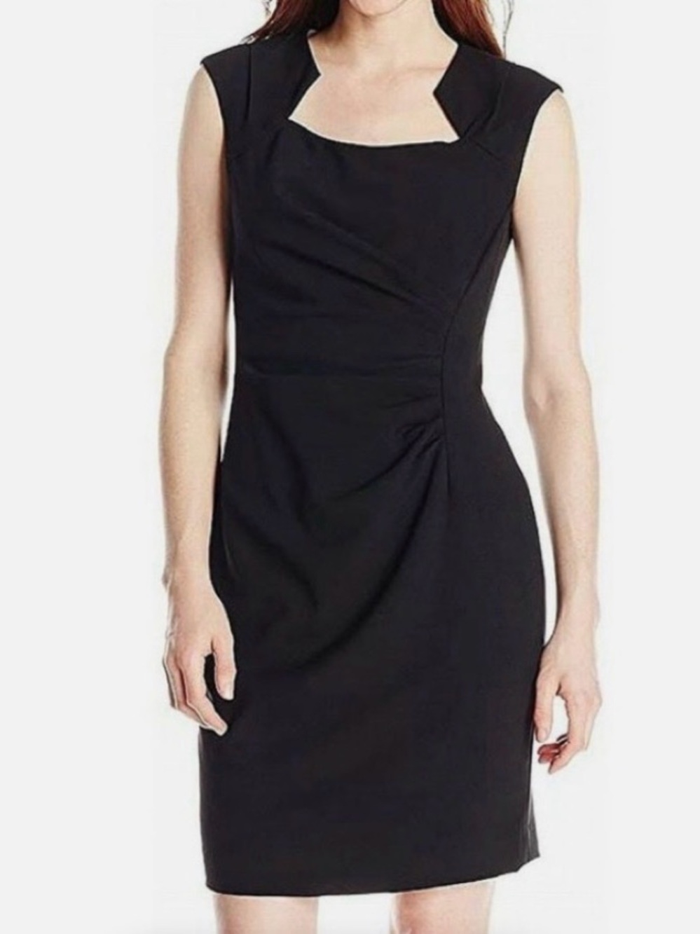 NWT Calvin Klein Black Ruched Sheath Dress Size 10 Square Neck Career Cocktail
